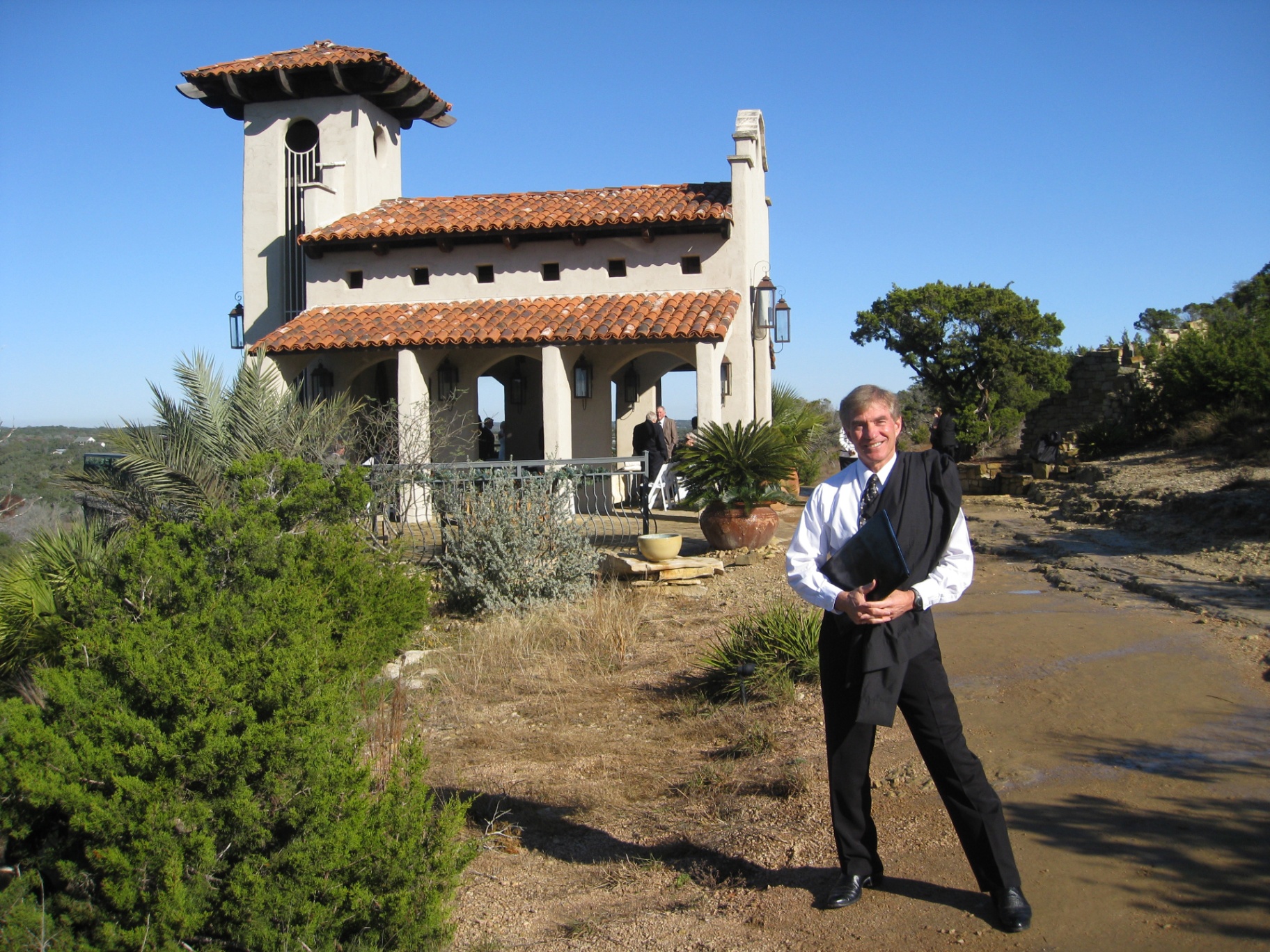 Judge Wisser at a Hill Country chapel wedding venue on a clear day
