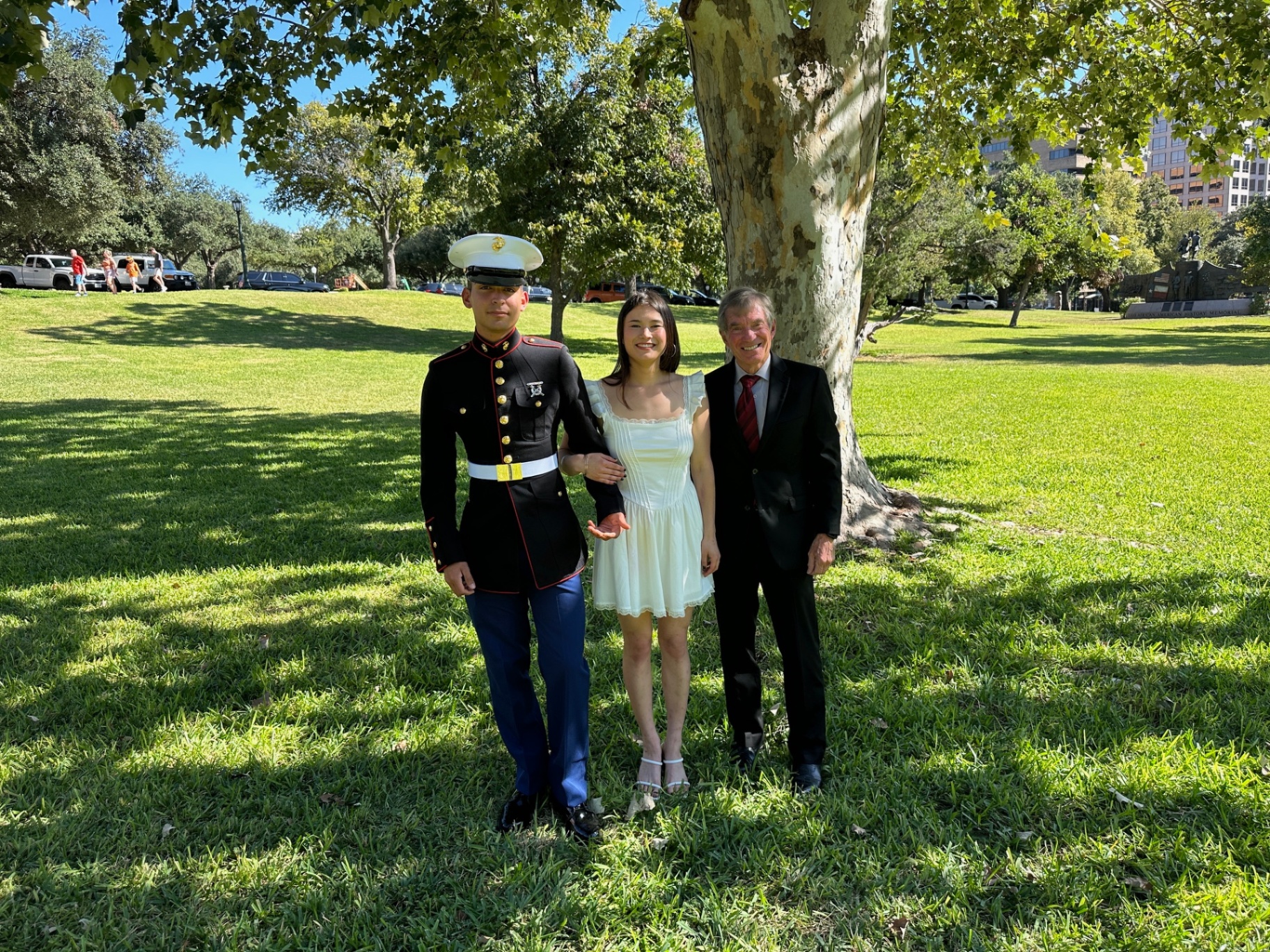 A Marine in dress blues on the Capitol grounds