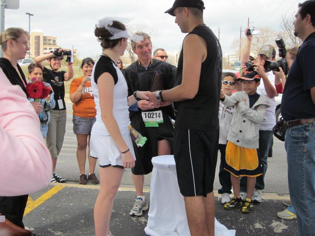 Vows at the Austin Marathon finish line